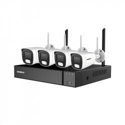 KIT WI-FI NVR 1TB FANLESS + 4 CAMERAS 2.8MM 5MP IP66 LED 30M