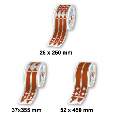 Rouleaux marqueurs de tuyauterie prédécoupés Marron/ Pétrole, Avec pictogrammes