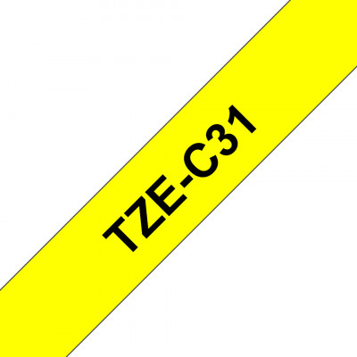 Ruban TZeC31, 12mm Noir sur fond Jaune fluo, Laminé, 5M