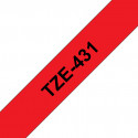 Ruban TZe431, 12mm Noir sur fond Rouge, Laminé, 8M