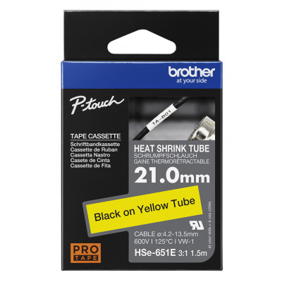 Rubans thermo rétractable, 21mm de large, 1.5m de long noir sur jaune