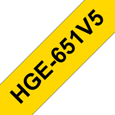 Pack de 5 Rubans HGe651, 24mm Noir sur fond Jaune, Laminé High Grade, 8M