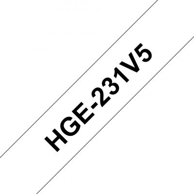 Pack de 5 Rubans HGe231, 12mm Noir sur fond Blanc, Laminé High Grade, 8M