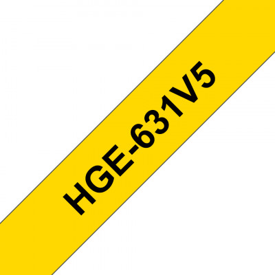 Pack de 5 Rubans HGe631, 12mm Noir sur fond Jaune, Laminé High Grade, 8M